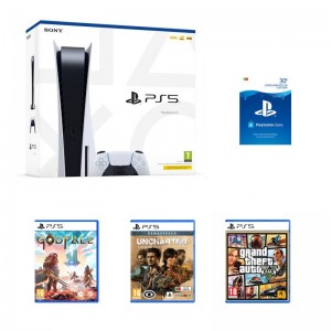 Consola Sony PlayStation 5 825GB + Grand Theft Auto V + Uncharted: Coleção Legado dos Ladrões + Godfall + PSN 30€